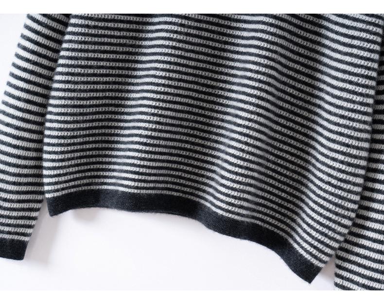 Women's Trendy Striped Cashmere Knit Pullover Sweater - Round Neck, Long Sleeve, Autumn/Winter Casual Wear