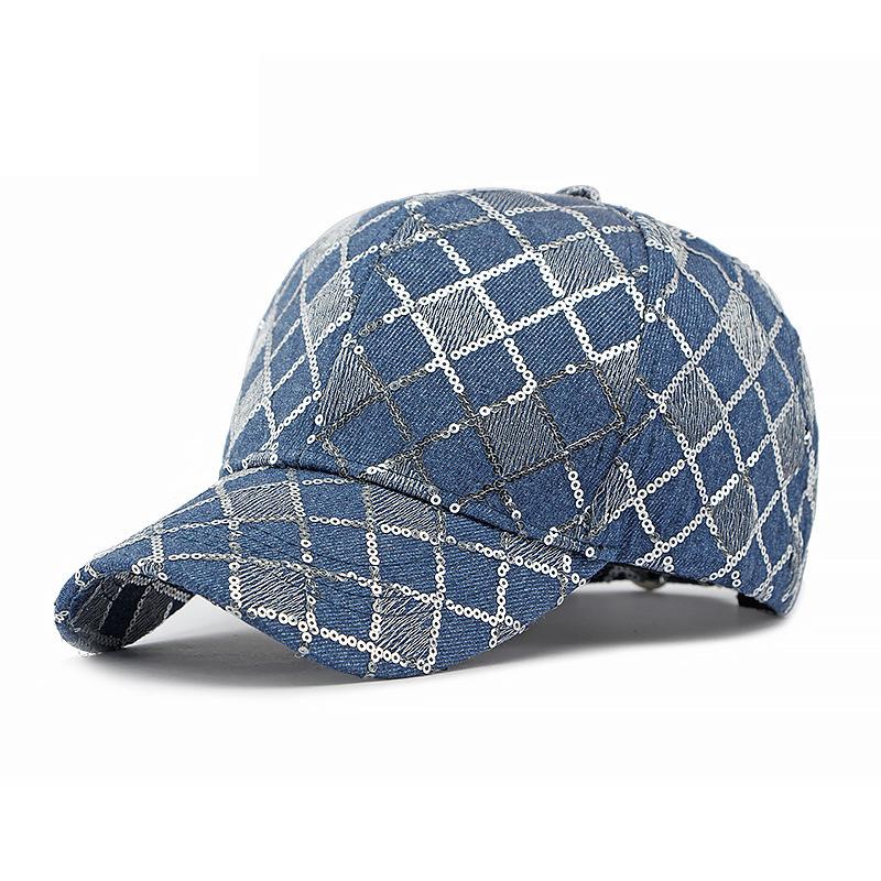 

Бейсболка с блестками и твердым верхом, женская уличная солнцезащитная кепка темно-синий