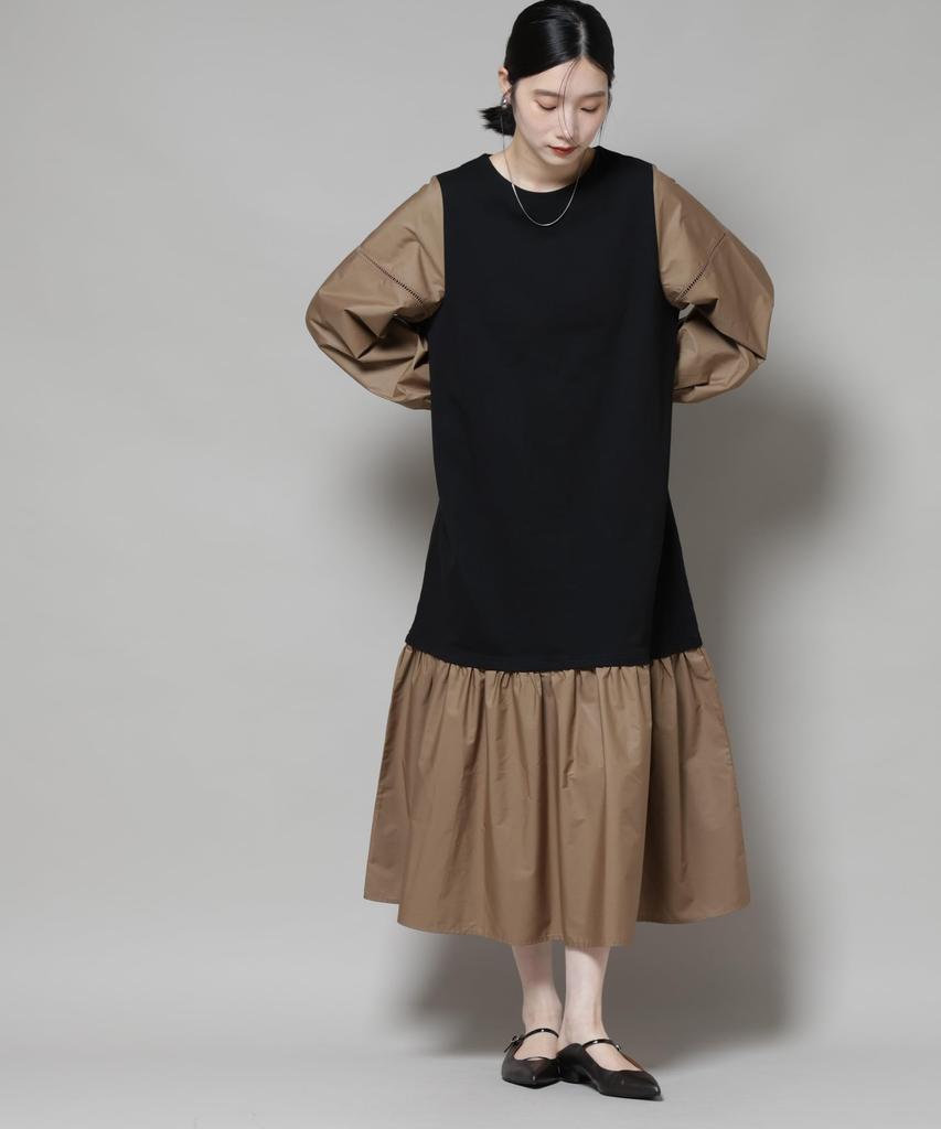 Nano Universe Kleid mit Ärmeln aus Leiter-Spitze mit gemischter Größe F Damenmaterial, Schwarz, 010, 673-5219315