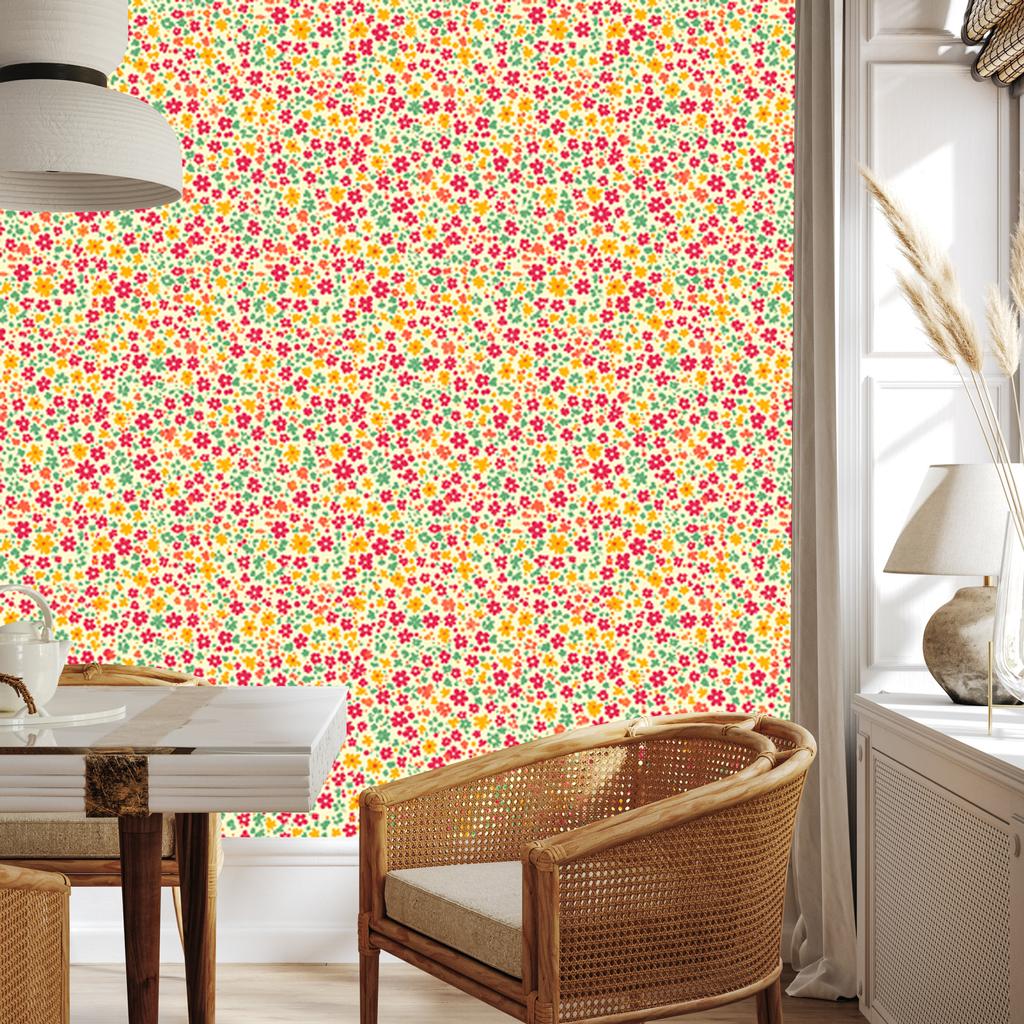 Wallpaper Flowers Cream, Coral and Peach for Living Room and Bedroom 50x1000