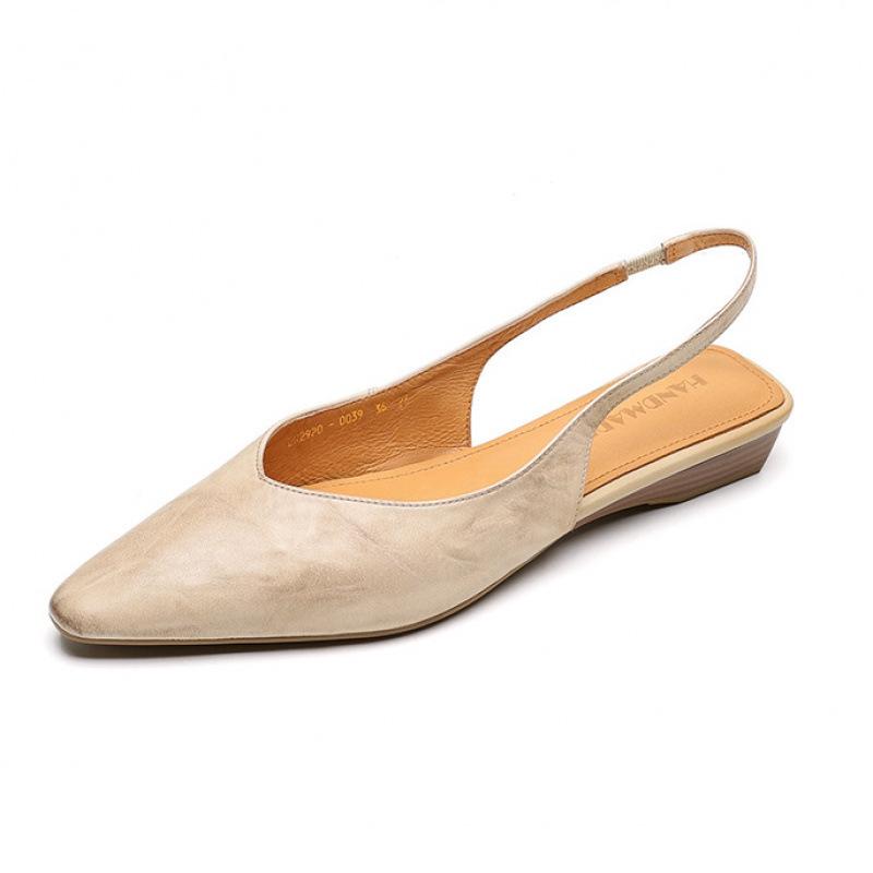 Summer women's wedge heel sandals new large size bag head sandals women's beef tendon soft sole one pedal casual leather pointed head