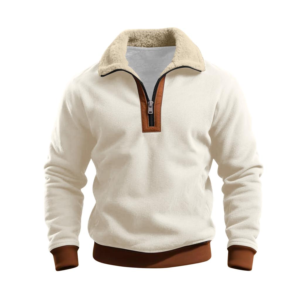 Pánská jednobarevná plyšová mikina s polovičním zipem a stojáčkem Pánská sportovní mikina nadměrné velikosti