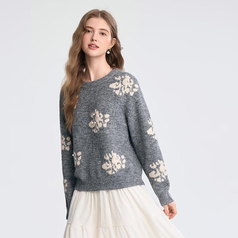 Betu Women's Jacquard Pearl Embellished Knit Sweater