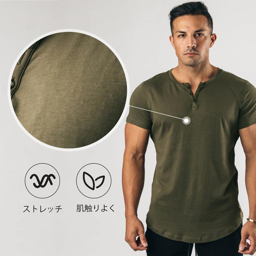 Manatsulife Short Sleeve Henley Raglan Round Solid Perfect for DT05 Men's T-Shirt, Neck, Sleeves, Button-Down, Neck, Layered, Color, Commuting, Golf,