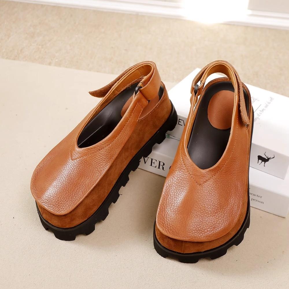Flats Platform Sandals Shoes Woman Casual Loafers Soft Leather Shallow Brand Retro Women's Sneakers Summer Slingback Sandalias