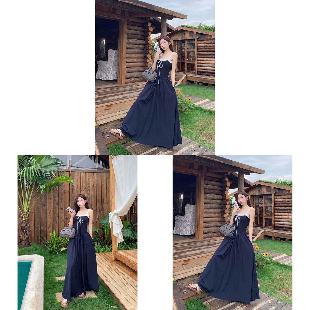 Polyester Lace Splicing Strap Dress With Slim Fit For Summer Fashion