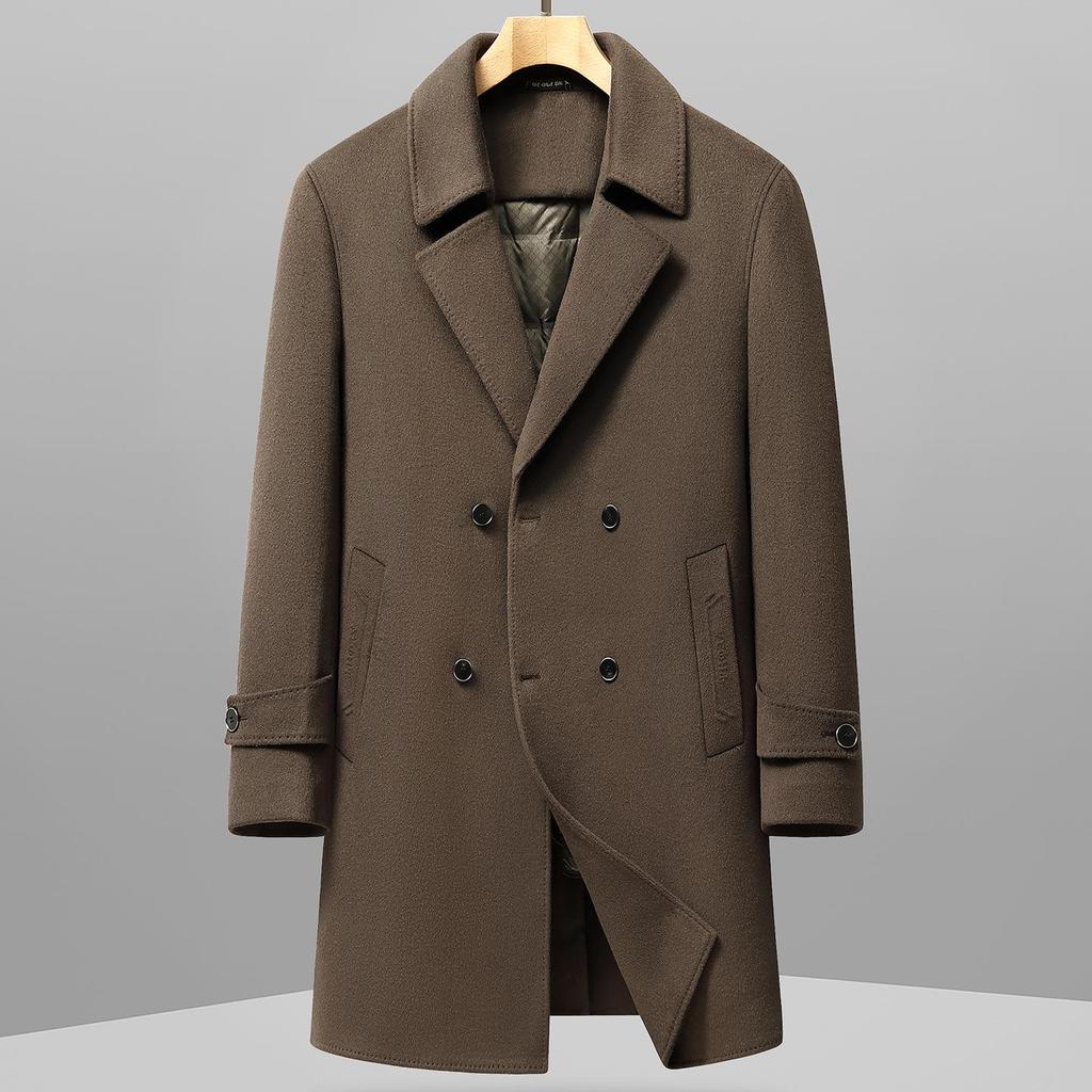 Men's Plus Size Mid-length Down Wool Blend Coat - 2025 Winter Warm Windbreaker with Loose Down Liner