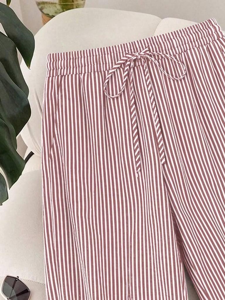 2026 Spring/Summer Plus Size Striped Beach Pants for Women - European & American Style
