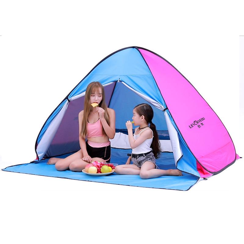 Silver-Coated Fabric 1-4 Person Tent Automatic Pop-Up Double Layer Foldable Tent for Outdoor Kids Beach Camping