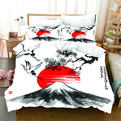 Japanisches Ozeanwellen-Snowe-Mountain-Sonne-Design, 3-teiliges Bettwäsche-Set, Einzelbett, Doppelbett, Bettbezug-Set und 2 Kissenbezüge