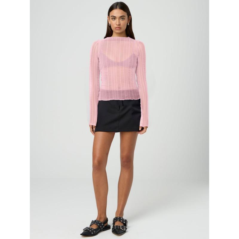 Dámský sexy top s průstřihy, kulatým výstřihem, jednobarevný, průsvitný, s dlouhým rukávem