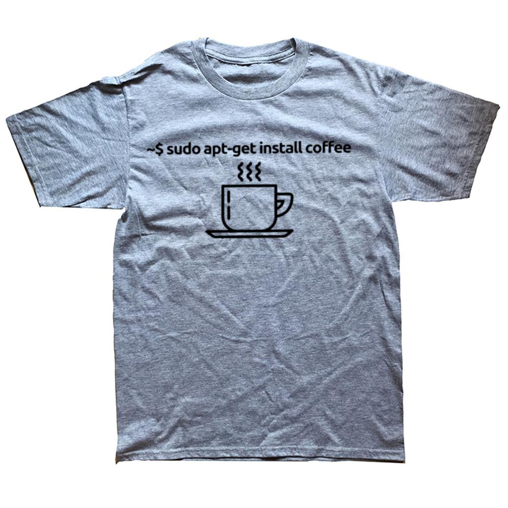 Funny UTER Programmer Code Sudo Get Install Coffee Graphic T-shirt Men Fashion Casual Tshirt 100% Cotton Loose Oversized T Shirt
