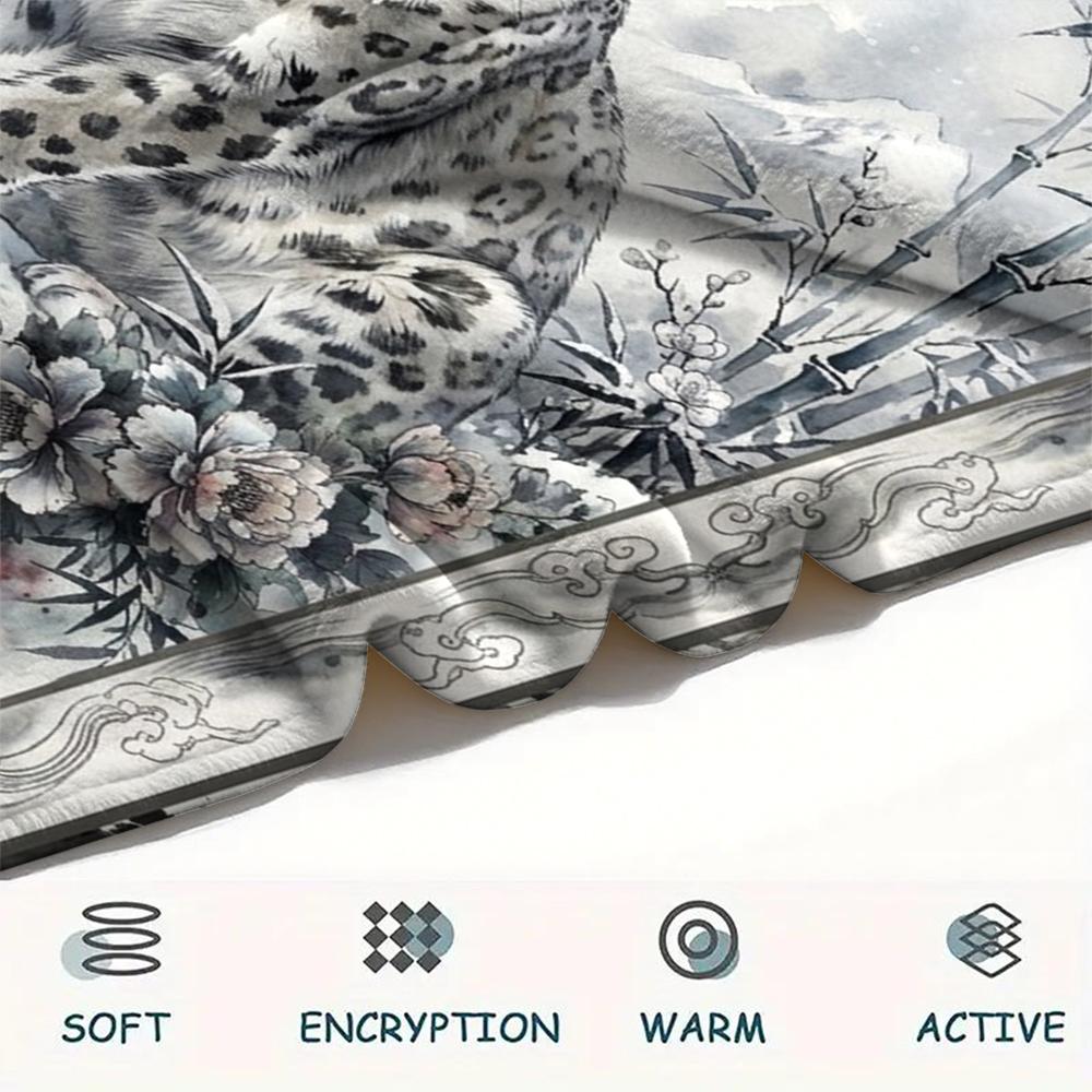 Snow Leopard Animal Print Flannel Blanket, High quality Comfortable for All Seasons, Home Decor, Warmth and Comfort, Perfect for Christmas Gifts119