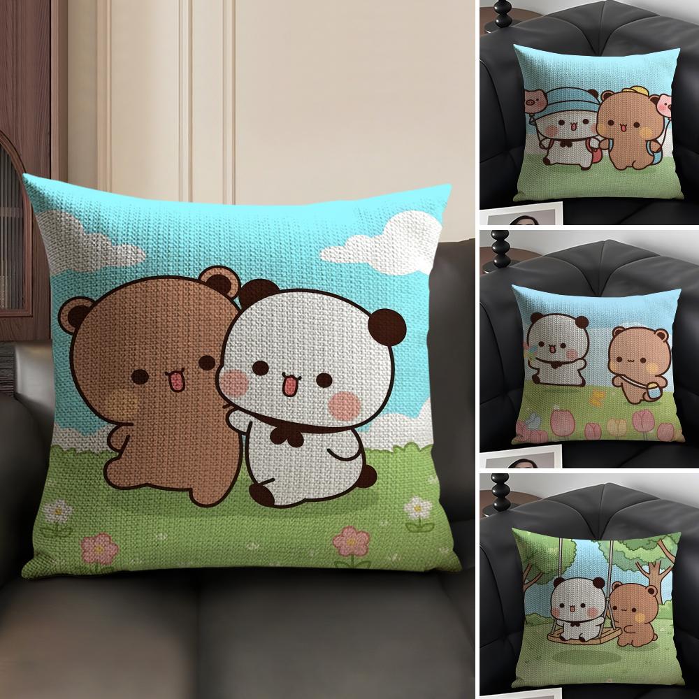 BBubu DubuU Cartoon Cushion Cover Natural Linen Organic Fabric DoubleSided Printing Sofa Home Decor Gift Pillow Case