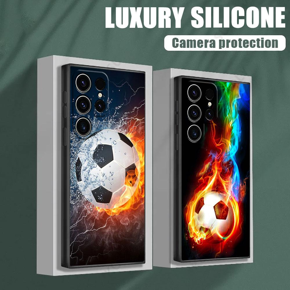 Fire Football Soccer Ball S26Ultra Case For Samsung Galaxy S26 S25 S24 S23 S20 S21 FE S22 Ultra Plus 5G Cases Soft Phone Cover