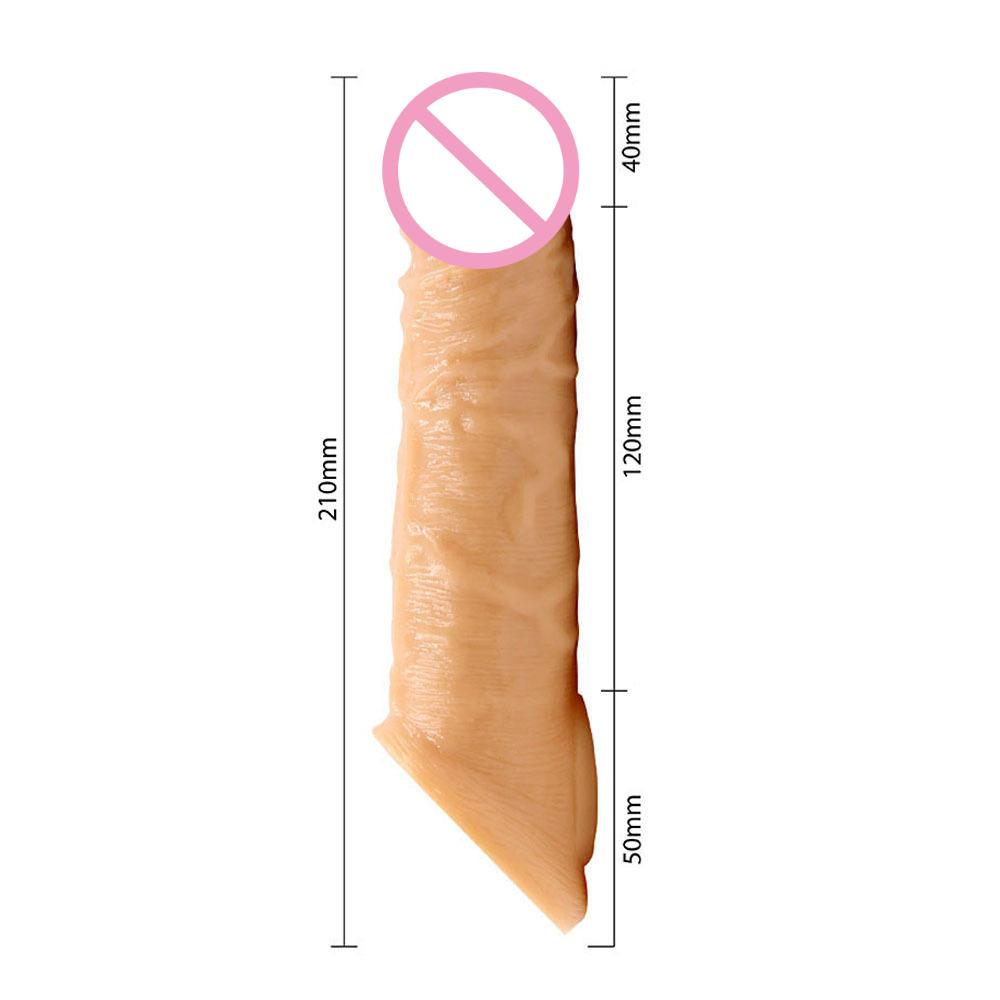 21cm Silicone Realistic Penis Condom Dick Extender Cock Ring Reusable Penis Sleeve Cock Enlarger Sex Toys for Delay Ejaculation