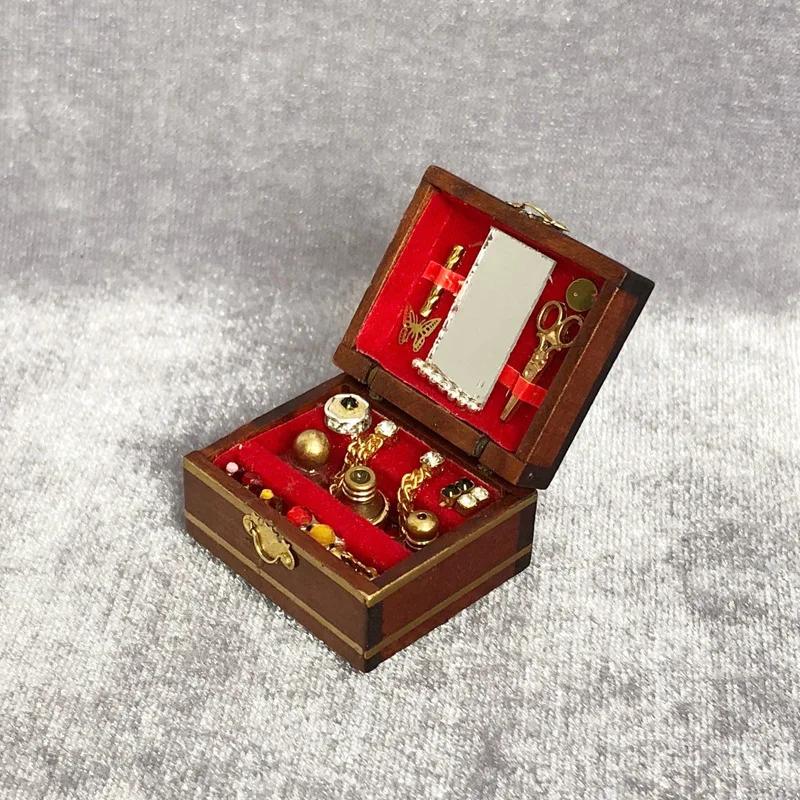New 1: 12 Mini Retro Makeup Boxes Dollhouse Furniture Model Scene Ornaments Mini Jewelry Boxes Home Desktop Ornaments Miniatures