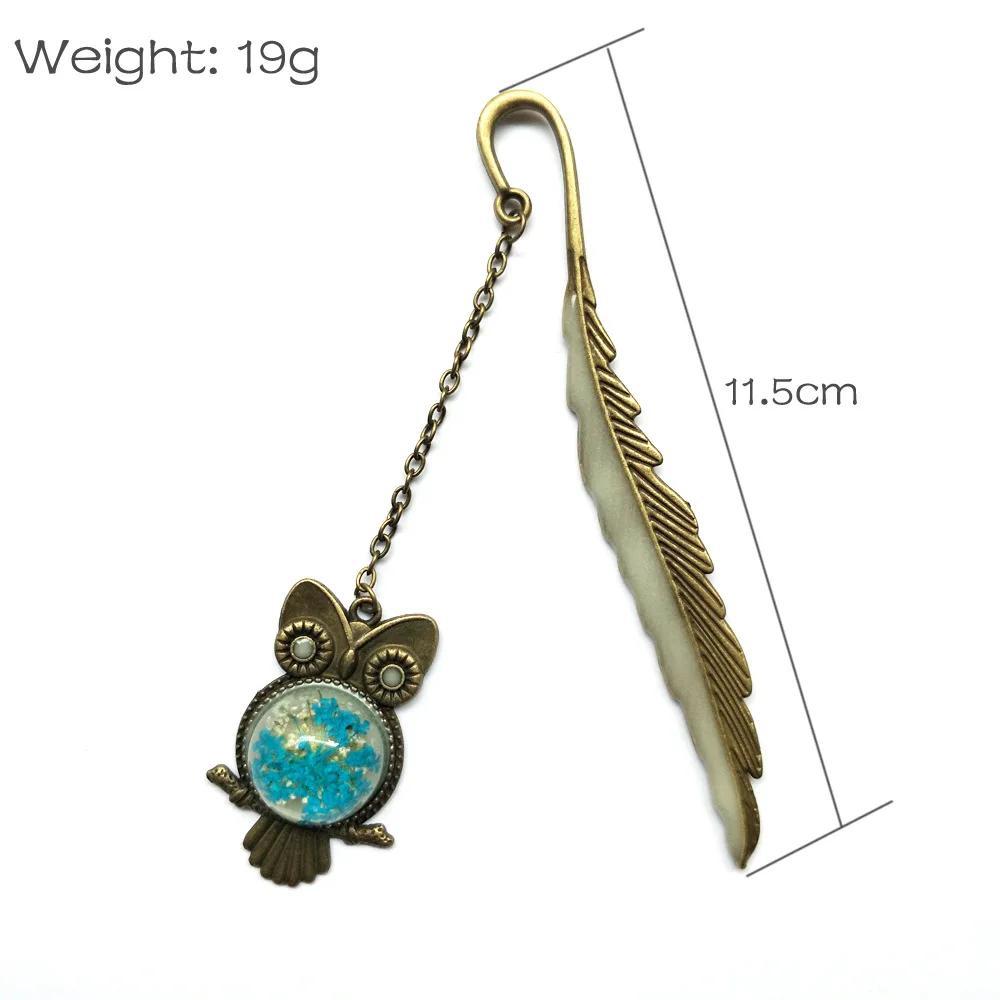 1 Piece Luminous Feather Bookmark Retro Luminous Creative Whale Tail Metal Bookmark Fluorescent Owl/butterfly Bookmark