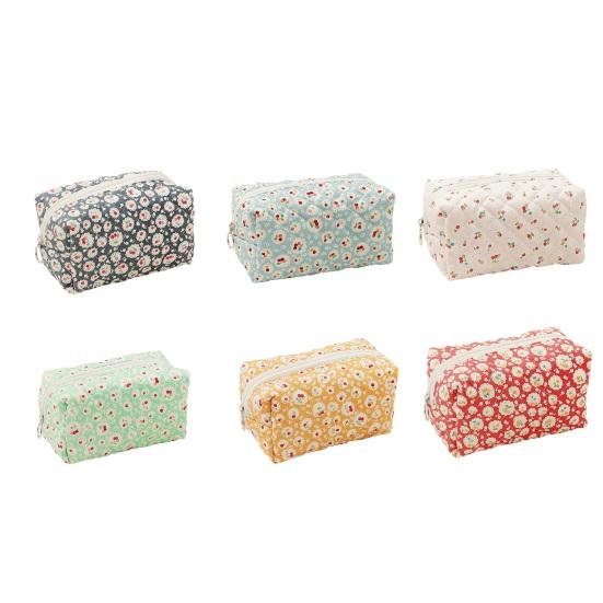 Cute Cherry Makeup Pouch Small Quilted Cosmetic Organizer Aesthetic Puffy Travel Toiletry Bag Cotton Pencil Purse with Zipper for Women Girls