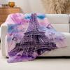 1pc Romantic Paris Eiffel Tower & Purple Butterfly Print Flannel Blanket - High-Weight Soft Warmth, Light -Friendly All-Season