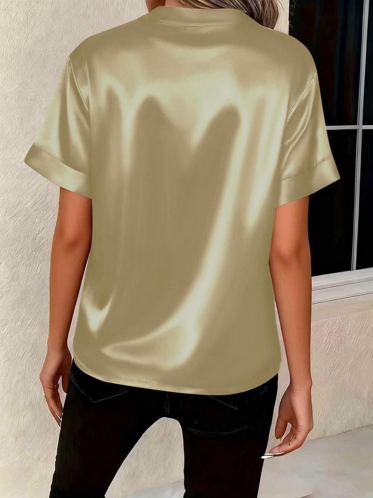 Damen Frühlings-/Sommer-V-Ausschnitt Locker geschnittenes Hemd: Elegantes, vielseitiges, schlichtes Design.