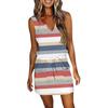 Women's Summer V-Neck Sleeveless Drawstring With Pockets Striped Printed Casual Dresses