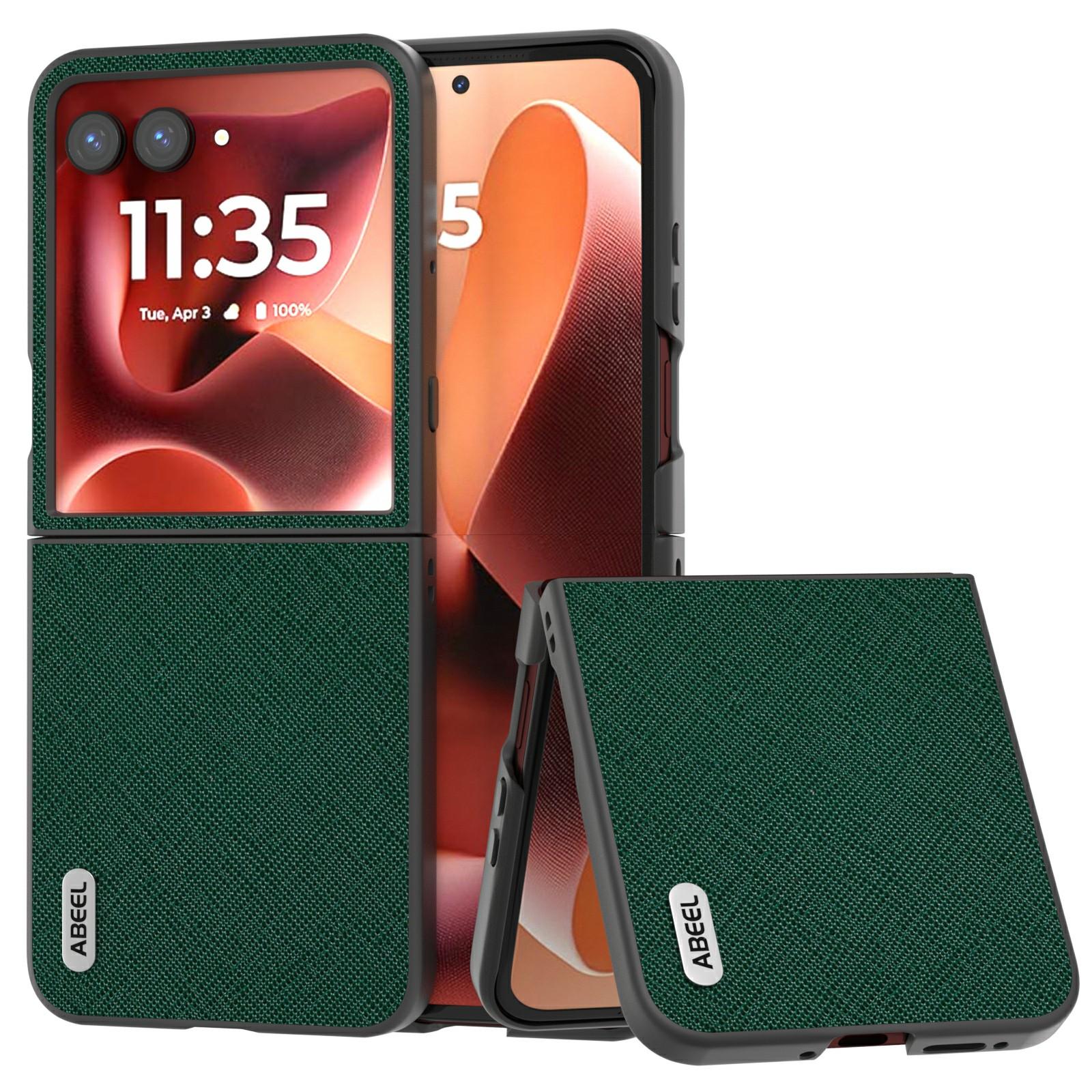 

ABEEL Чохол для Motorola Razr 60 Ultra 5G Текстура хрест Натуральна коров яча шкіра+ПК Задня кришка для телефону Green