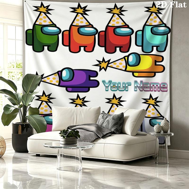 Among Us Custom Name Wall Tapestry Aesthetic Wall Hanging Printed Fabric Blanket Decorative Tapestries for Bedroom Living Room Home Decor