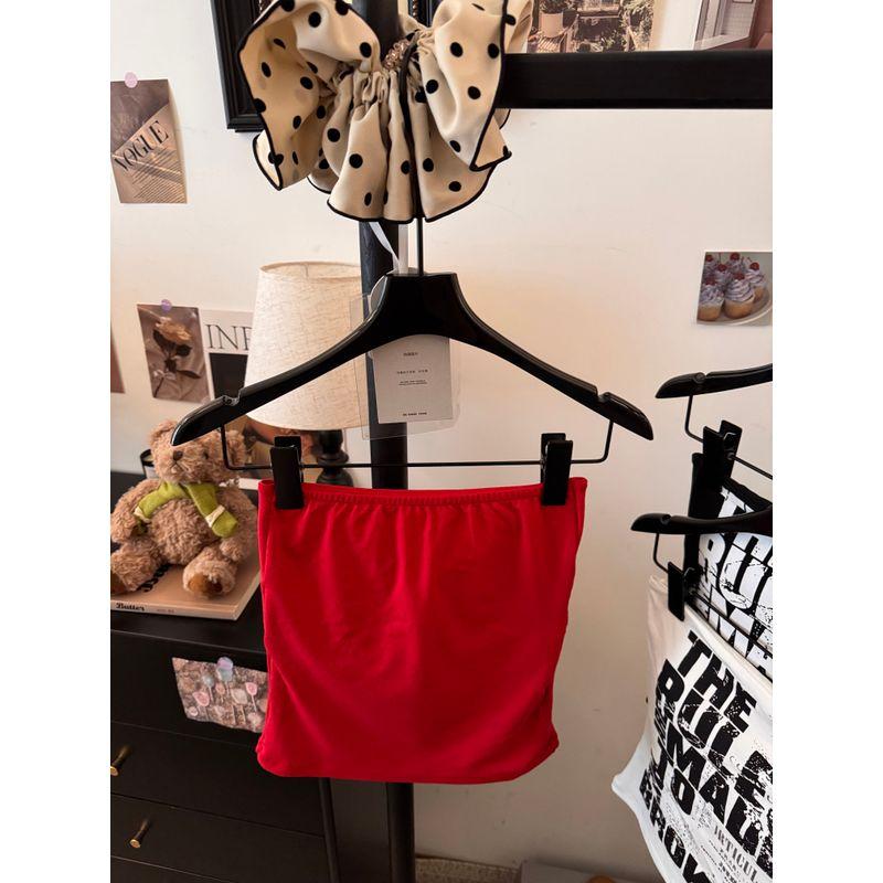 American vintage Letters Print Gyaru Red Tube Top Vest Women Summer Short Slimming With Chest Pad Outer Wear Top