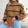 New Turtleneck Long Sleeved Women Striped Pullover Sweater Elegant Autumn Winter Loose Fashion Casual Office Tops Lady Knitwear Clothes