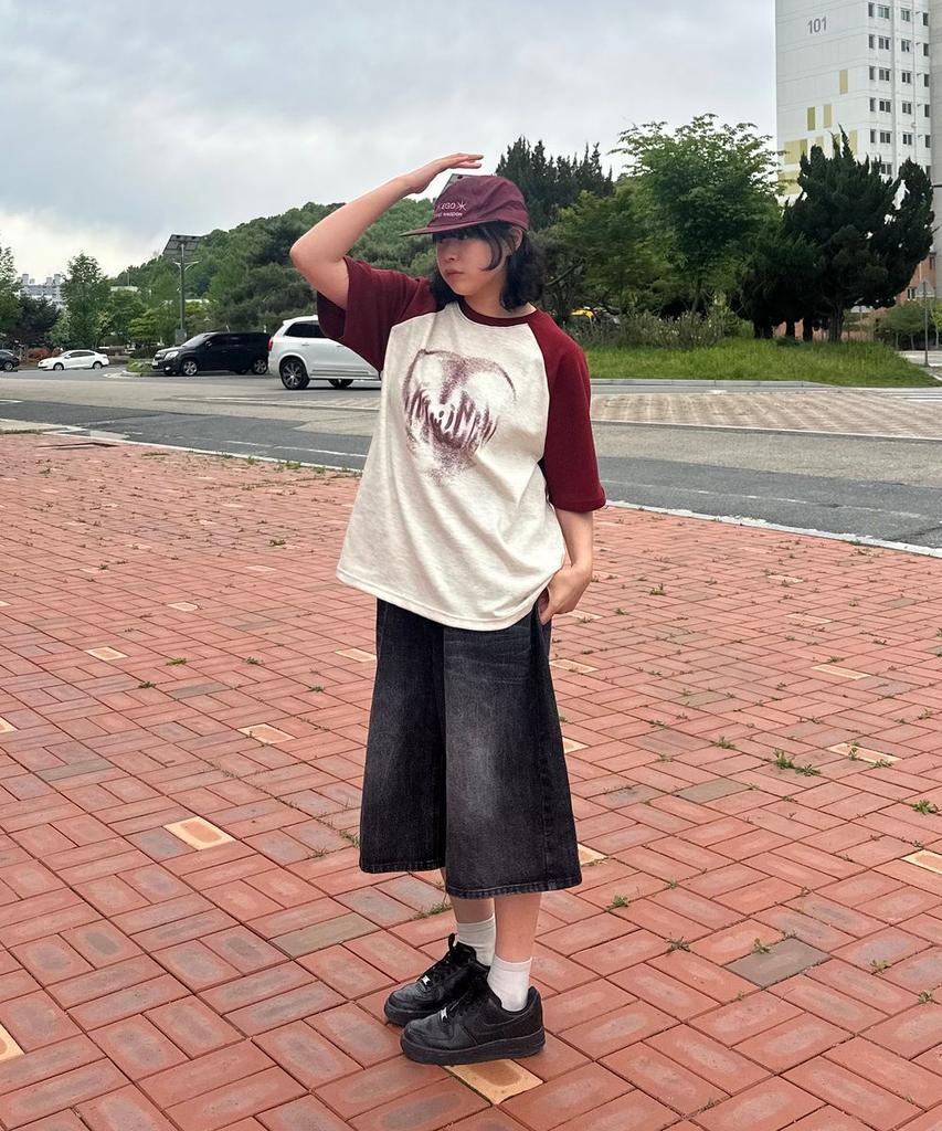 ACOVER Heart Spray Raglan Short Sleeve T-Shirt 3 Colors