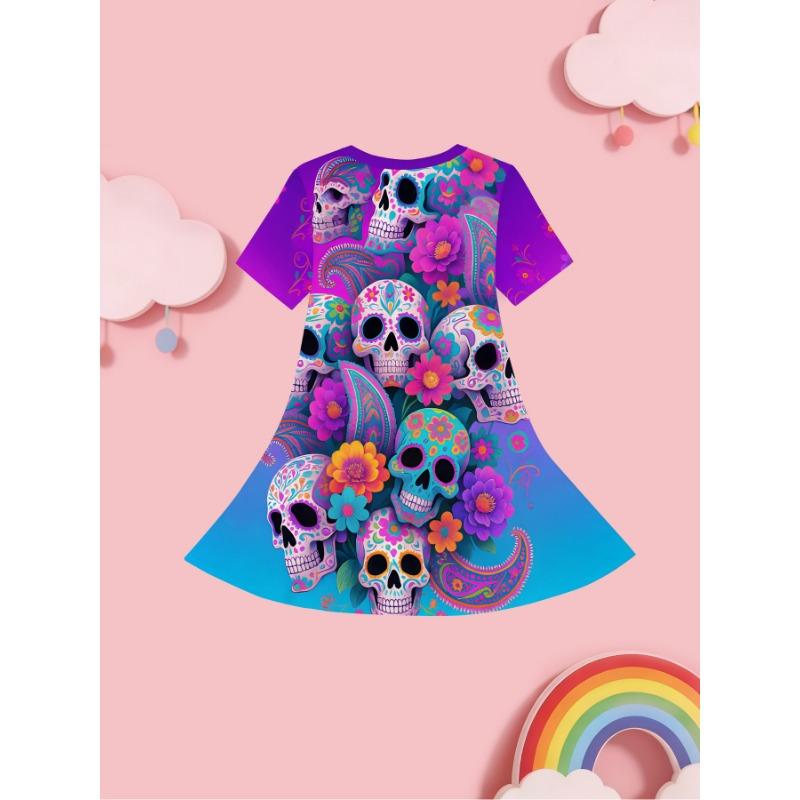 Girls' Princess Dress with Short Sleeves & Oversized - Lightweight Spring Summer Dress Suitable for Birthdays,