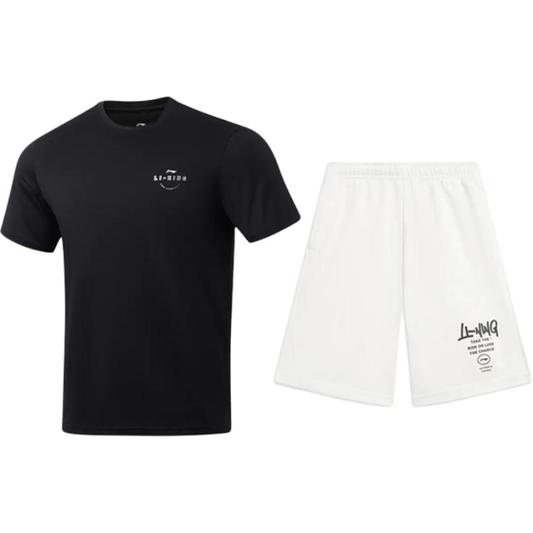 

Li-Ning Simple Fitness Quick-Drying Breathable Round Neck Pullover Short Sleeve T-Shirt Casual Sports Set Unisex Tops ATSU817-1+AKST593-7 M