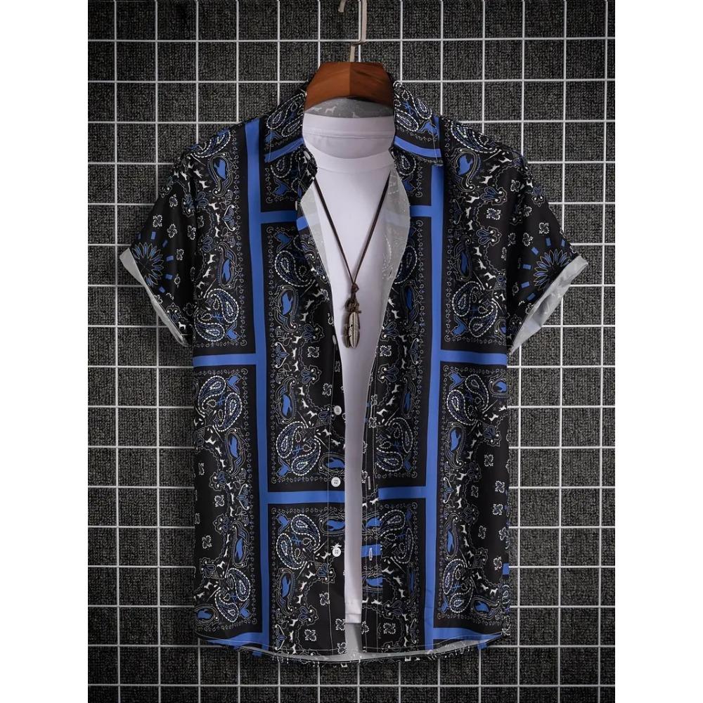 Palmshadow Cuban Camisa Men's Clothing Simple Hawaiian Print Poplin Shirt Business Holiday Everyday Outdoor Short Sleeve Shirt