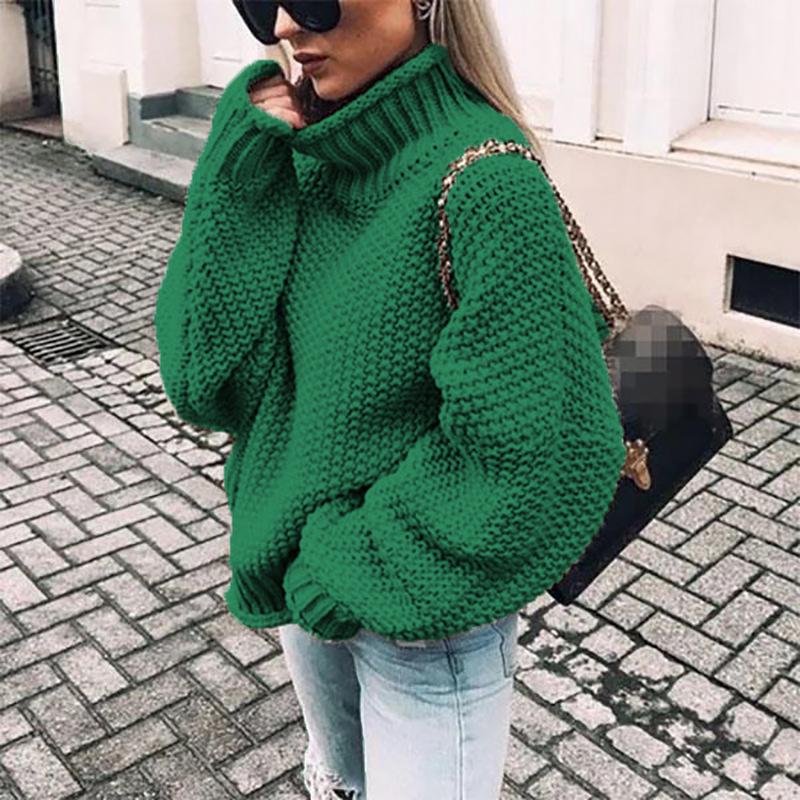 2026 New Arrival Autumn/Winter Rolled Hem High Neck Knitwear: Artistic Plus Size Loose Thick Yarn Dropped Shoulder Sweater