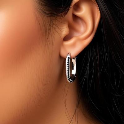 Black Stone Jewelry Hoop Earrings For Women