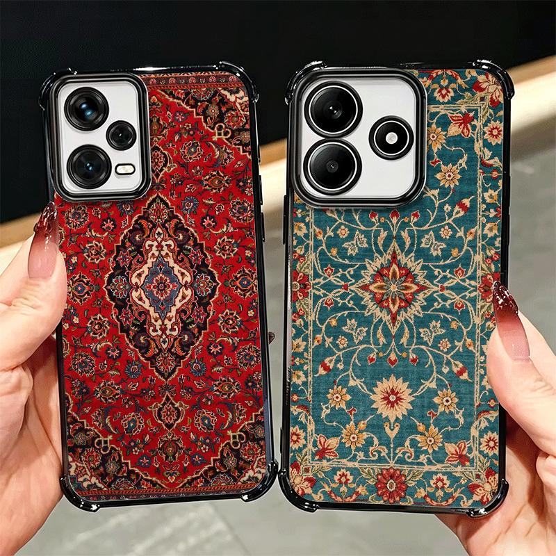 Persian Carpet Floral Pattern Soft Phone Case For Xiaomi Redmi Note 14 15 Pro Plus 13 12 11S 11T 5G 10 9S 9 Plating Anti-Fall Fu