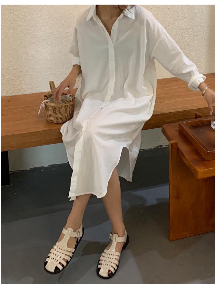Cardigan Lungo Stile Coreano Sopra il Ginocchio con Revers Camicia Parasole 2025