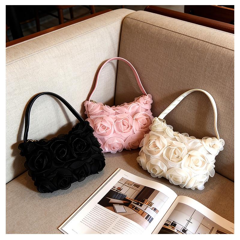 Borsa a pochette in tessuto minimalista urbana con colore solido e design a rosa per l'uso quotidiano