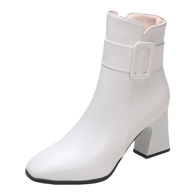 2024 Autumn and Winter New Korean Version Thick Heel Pointed Foreign Trade Spot Fashion Casual Side Zipper Thin Fashion Women's Boots Tide