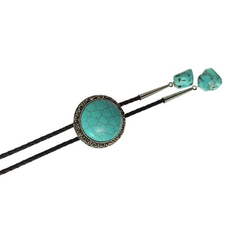 Vintage Turkis Stein Cowboyhatt Bolo Tie Western Punk Faux Lær Tau Slips Smykker Skjortekjede Halskjede for Menn