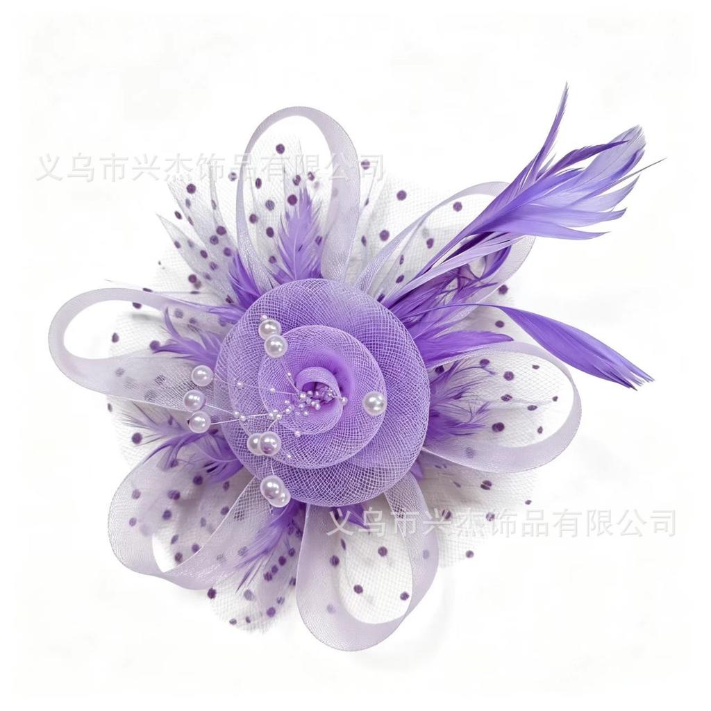 Popular European and American Bride Feather Flower Racing Festival Mesh Hairpin Headband Feather Flower Headdress