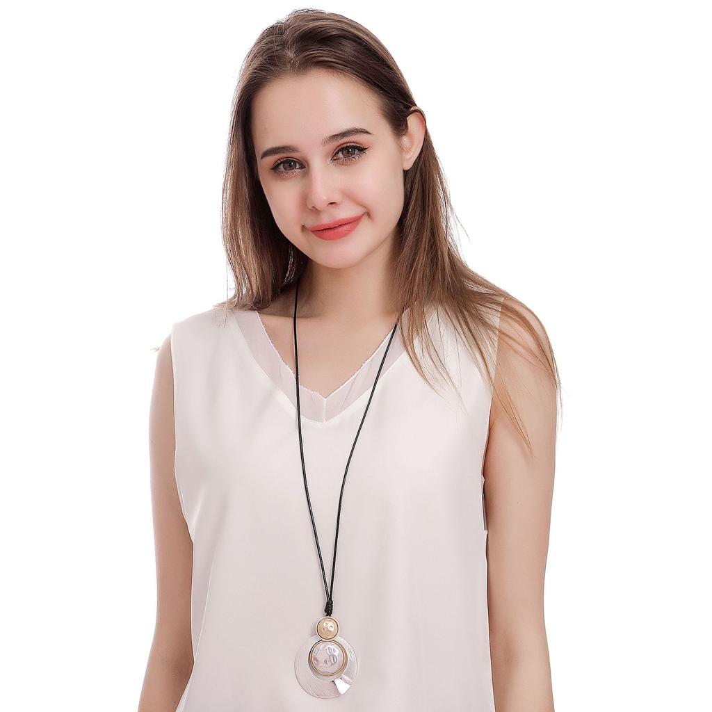 Accessories Popular Geometric Pearl Alloy Necklace Women'S Long Wax Rope Two-Color Sweater Chain