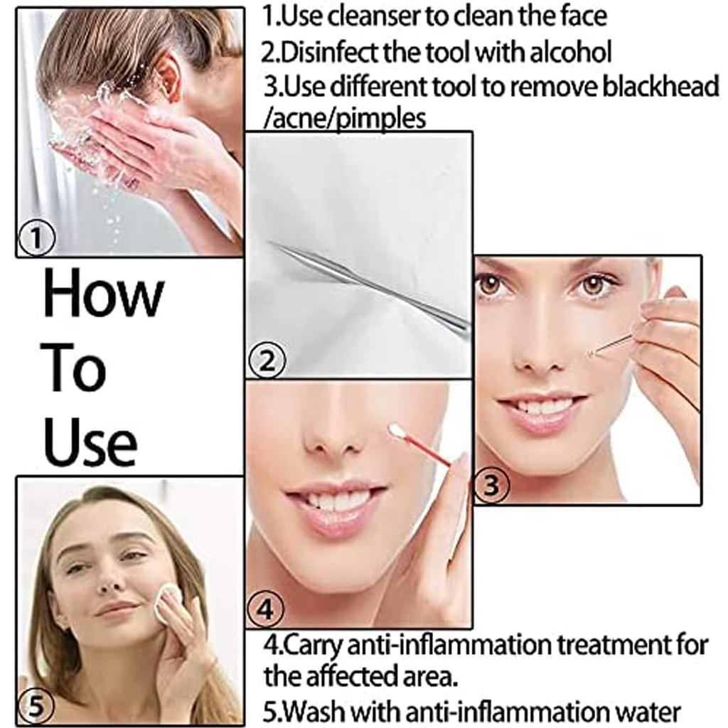 Blackhead Removal Tool BetterJonny Stainless Steel Acne Remover Cleaning Tool Professional Acne Removal Kit with Storage Includes Acne Blackhead and