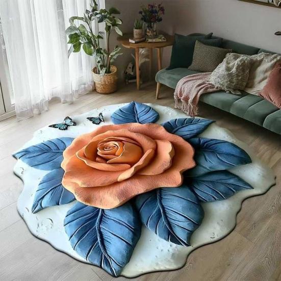Floor Mat 3D Flower Pattern Water-Repellent Bathroom Rug with Anti-Slip Base High-Density Crystal Velvet Bath Mat