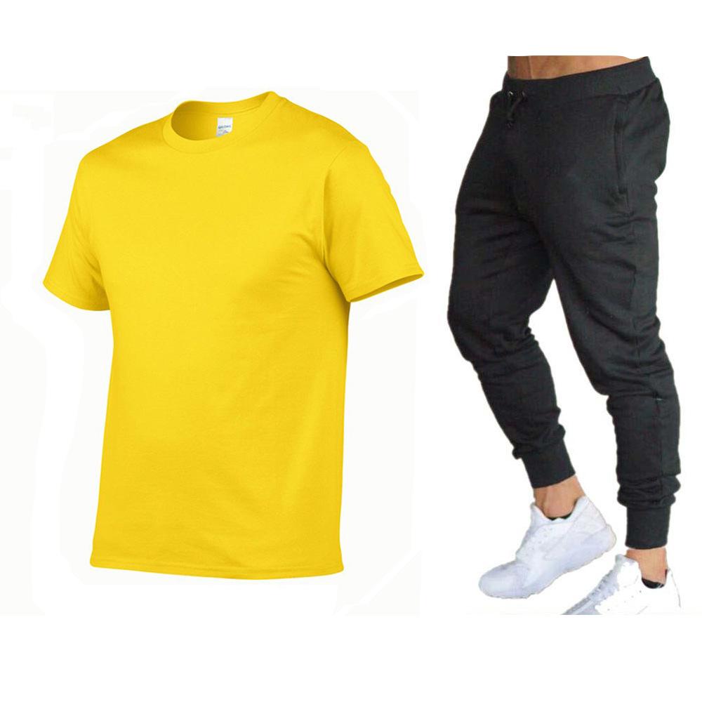 

Men s Fashion Short Sleeved Long Pants Set Teenagers Running Outdoor Sports Two-piece L жёлтый