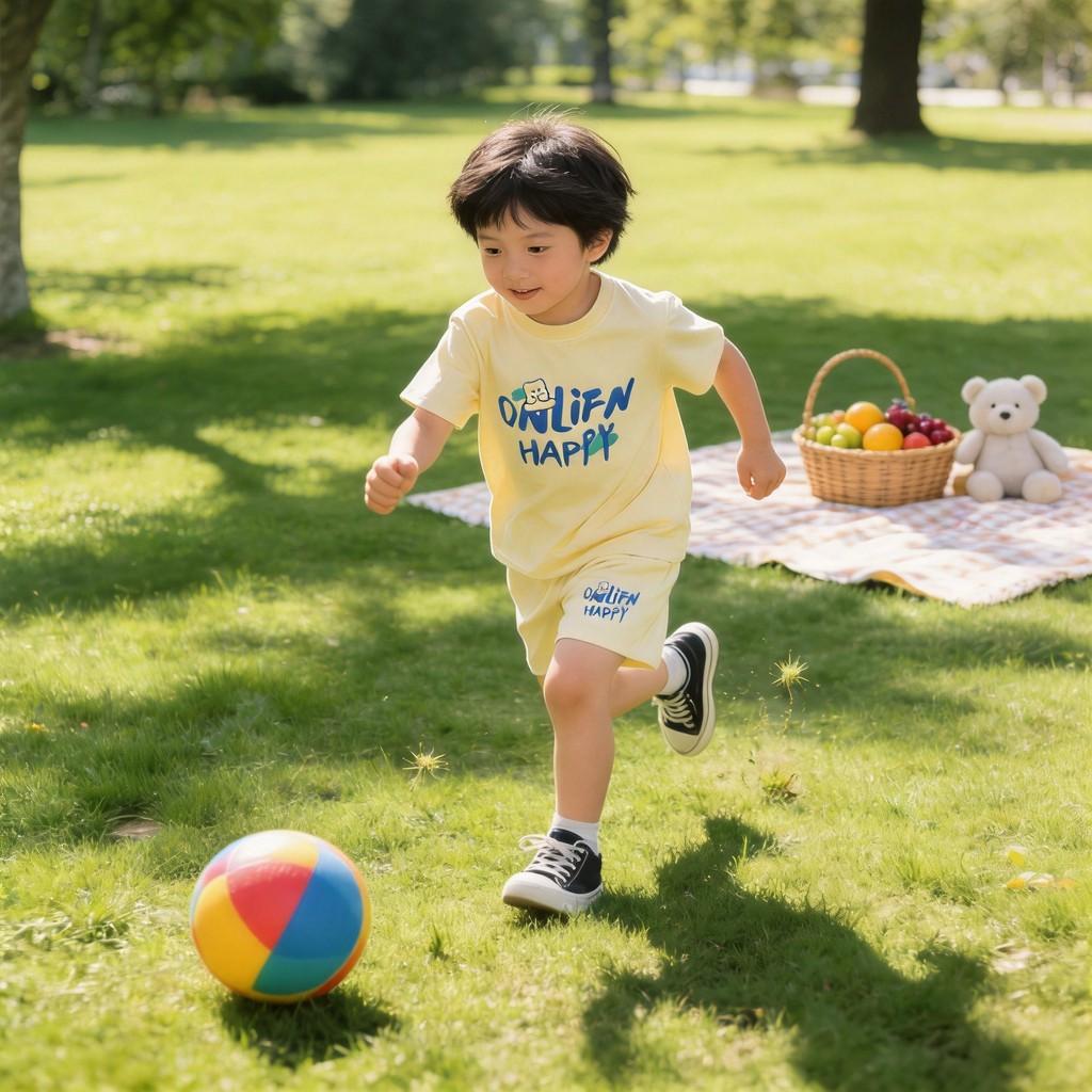 Childrens Cotton Short Sleeve Suit With Cartoon Prints For Summer Playtime