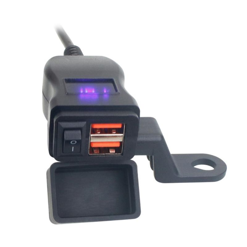 Double  USB Motorcycle Phone Charger 6.8A Fast Charging with Voltmeter Waterproof Motorcycle USB Charger Simple Installs