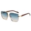 Double Bridge Metal Sunglasses Wood Grain Temple Gradient Lenses Summer Shades Square Frame Men's Driving Sun Glasses Unisex