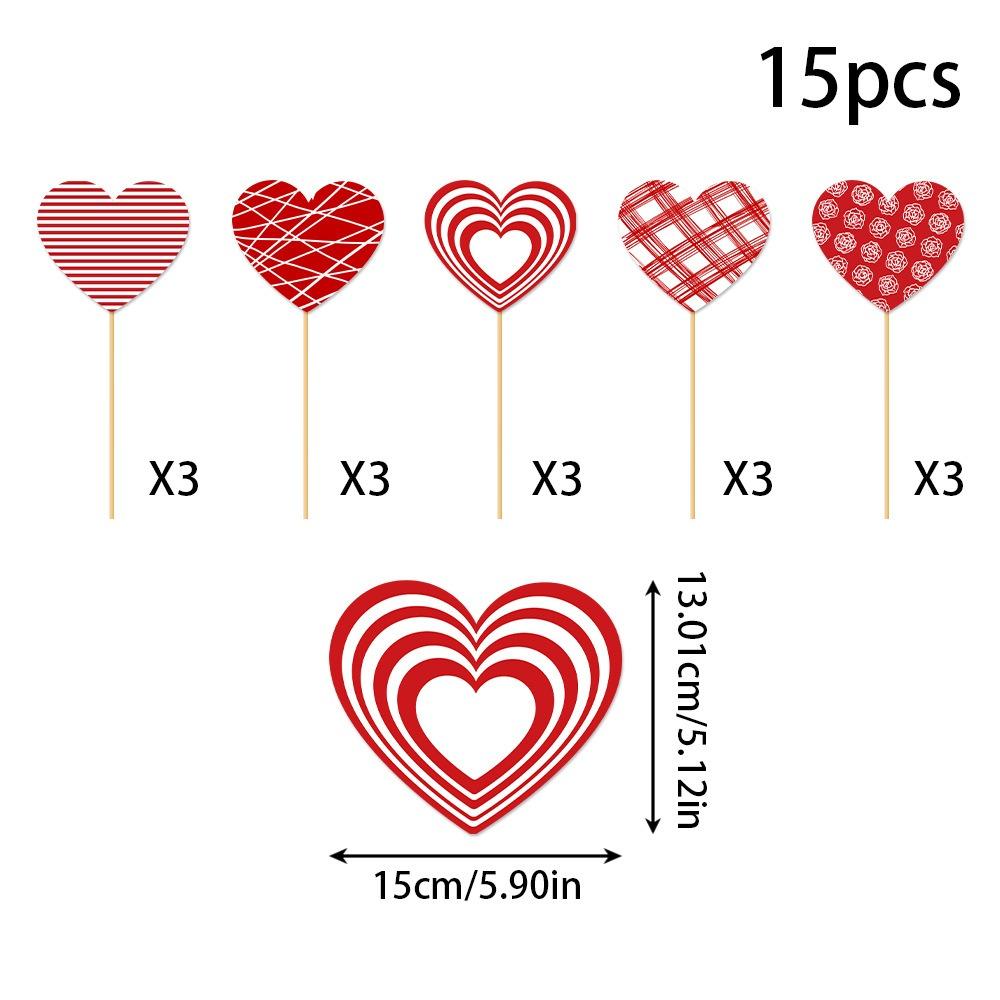 15PCS Heart Shape Valentines Day Decorations Romantic Arrange Props Bouquet Decoration Sticks Confession Multipurpose